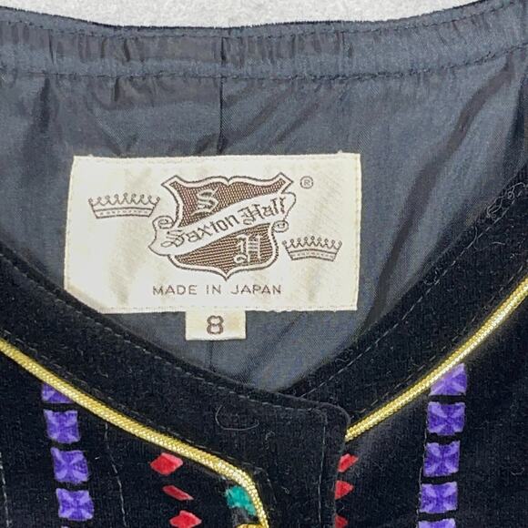 Saxton Hall Jacket Women 8 Velvet Black Embroidered Japan‎ Boho Kodachcore - Picture 4 of 11